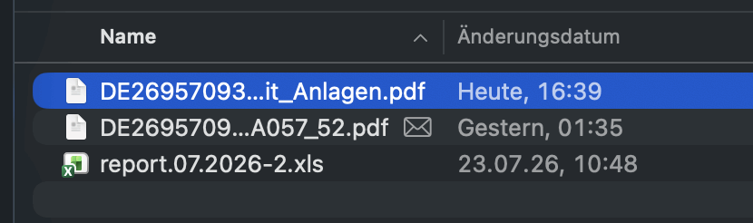 Finder-Liste mit der neu erzeugten Datei